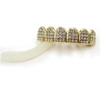 Grillz de Dientes Chapados en Oro con Diamantes de Imitación Estilo Hip Hop para Halloween, Accesorios de Joyería de Moda al por Mayor para Hombre, Caja de Regalo, Estilos de Rapper para Fiestas