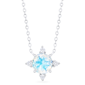 Women's rhodium moonstone pendant Silver flower shape pendant Moonstone pendant <b>necklace</b> Claw setting pendant <b>necklace</b> - Product Image 1