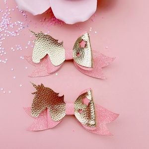 Children Sweet Handmade Pink Leather <b>Bow</b> Hairpin for Baby Unicorn Horse Duckbill Hair <b>Clip</b> Kids - Product Image 5