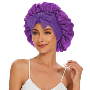 Bonnet de nuit en satin <span class=keywords><strong>imitation</strong></span> soie pour femme avec large bande élastique anti-frisottis pour cheveux longs et bouclés - Product Image 3