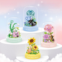 Blocs de construction musicaux en forme de fleur sous cloche en verre, fleurs éternelles, ensemble botanique Piano & Guitare pour décoration de bureau, cadeau DIY, fabrication OEM