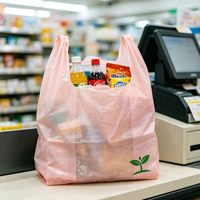 Sac d'épicerie en plastique transparent rose clair avec logo Eco-Style Green Seedling pour l'emballage des boissons, des collations et des courses quotidiennes en supermarché