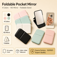 Miroir de poche pliable avec support, 4 couleurs, couverture en cuir PU, miroir compact HD, vente en gros