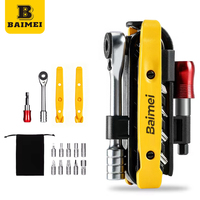 Kit d'outils d'entretien de vélo : embouts de tournevis, clés hexagonales Torx, clé à cliquet, rallonge, leviers de pneus, pochette à cordon, vélo pliant