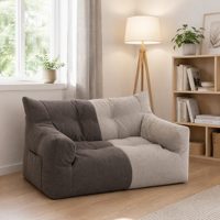 Sofá Puff de Lino Moderno de 2 Plazas con Diseño Patchwork, Acolchado Suave, Reclinable, Doble, con Bolsillos Laterales, Mueble para el Hogar, Sala de Estar, OEM, ODM