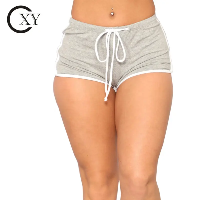 Custom Women Elastic Waistband Drawstring Waist White Binding Detail Grey Dolphin Shorts