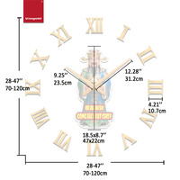 Horloge murale en quartz God Wealth, design original, chiffres romains complets, dorée, acrylique miroir 3D, sans cadre, pour salon, vente directe