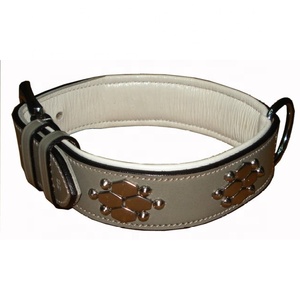 Collar de perro de cuero auténtico de moda de lujo, remache acolchado suave, correas de entrenamiento de perro genuinas personalizadas con herrajes de acero - Product Image 1
