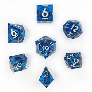 Màu Xanh Nhãn Chất lỏng lõi xúc xắc thiết lập cho DND và <span class=keywords><strong>RPG</strong></span> Hội Đồng Quản trị trò chơi 7PCS đa diện rồng mắt sắc nét cạnh nhựa xúc xắc - Product Image 1