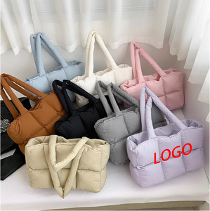 Customizable Logo Lightweight Quilted Women's Handbag Fluffy Cotton Thick Handle Large Work Promotional Backpack