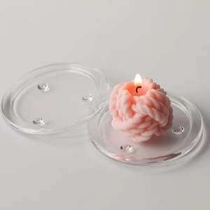Portacandele in <span class=keywords><strong>Vetro</strong></span> Trasparente dal Design Semplice, Piatti Rotondi per Candele a Colonna, Vendita all'Ingrosso - Product Image 6