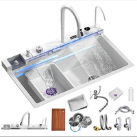 Évier de cuisine intelligent en acier inoxydable 201/304, cascade moderne, affichage numérique intégré, blanc profond