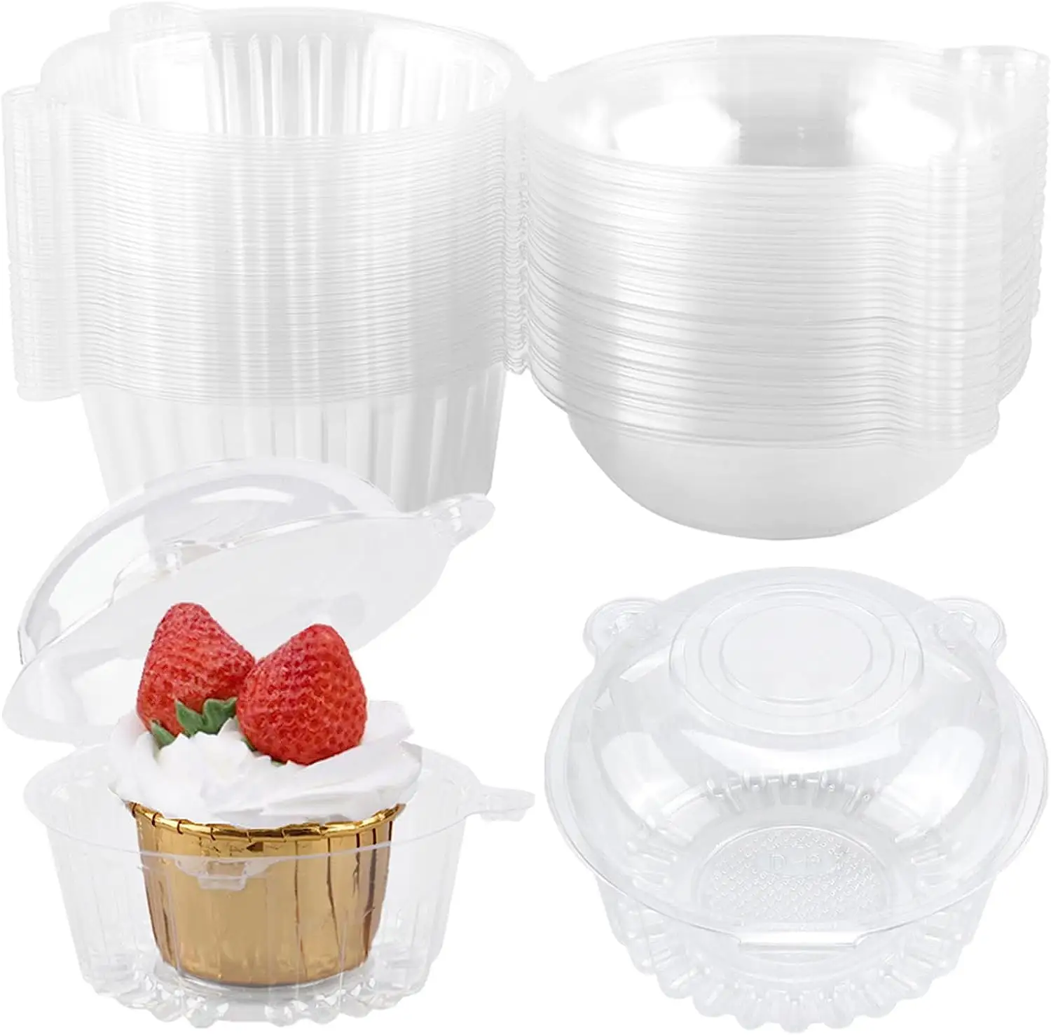 Cajas individuales para cupcakes, caja de embalaje de plástico transparente desechable con tapa, contenedor de comida con bisagras de plástico para fiestas