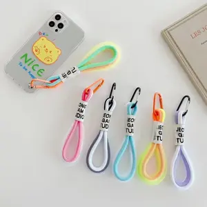 Флуоресцентный цветной короткий ремешок на запястье телефон мобильный браслет плетеный ремешок для сотового телефона