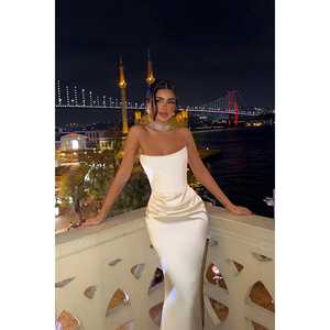 White Velora Satin ODM Evening <b>Dress</b> Simple A-Line Style with Empire Waistline XS-XL Sizes Floor-Length Polyester <b>Prom</b> <b>Dresses</b> - Product Image 3