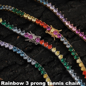 Collier en diamant multicolore pour femmes et hommes, bijoux glacés, violet, vert, rouge, rose, bleu, chaîne de tennis arc-en-ciel glacée - Product Image 5