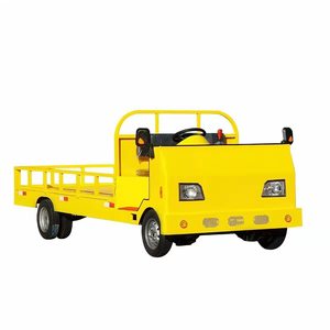 Yellow Electric Flatbed Utility Truck with Enclosed Cab and Open Cargo <b>Bed</b> - Product Image 6