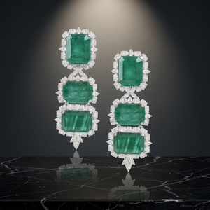 Green <b>Moissanite</b> Emerald Cut Drop <b>Earrings</b> with Diamond Halo 10K 14K 18K Gold 925 935 Silver Luxury Fine Jewelry - Product Image 1