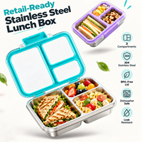 Aohea Boîte à lunch bento en acier inoxydable avec couvercle en Tritan, étanche, 3 compartiments, pour enfants, personnalisable OEM