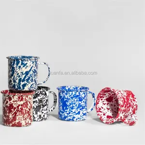 한국 주문 색깔 로고는 비말 금속 강철 옥외 야영 enamelware 튀김 얼룩덜룩 한 사기질 커피잔 컵을 인쇄했습니다
