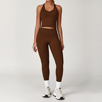 Ensemble de yoga 2 pièces pour femme : Soutien-gorge de sport à bretelles réglables croisées et dos torsadé, Legging de yoga taille haute à découpe en V, Collant de sport sans couture