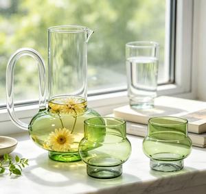 Théière en verre vert en gros, pichet à eau en verre résistant à <span class=keywords><strong>la</strong></span> chaleur avec ensemble de tasses à thé pour le service du thé à <span class=keywords><strong>la</strong></span> maison, carafe en verre domestique - Product Image 3