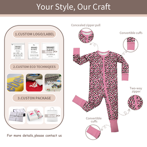 بيجامه أطفال من الخيزران فسكوز من Hongbo ، رومبير أطفال بطبعة شعار مخصص 0-6 أشهر ، ملابس أطفال أولادي بناتي لحديثي الولادة - Product Image 4