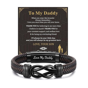 สร้อยข้อมือหนัง To My Daddy ดีไซน์แม่เหล็กอินฟินิตี้ ของขวัญสำหรับผู้ชาย ขนาด 7.5 8.5 9 นิ้ว - Product Image 1