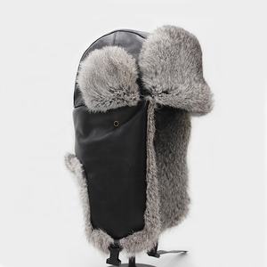 Sombreros de piel de conejo Real para hombre, gorros de piel cálida a prueba de viento, Color negro, tamaño completo, el mejor <span class=keywords><strong>precio</strong></span> - Product Image 1