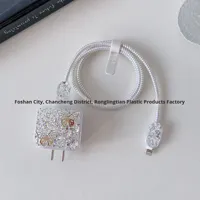 Housse de protection en TPU à paillettes papillon pour iPhone 16 15 14 20W Chargeur Câble de données Wrap-Nouveaux accessoires de téléphone portable