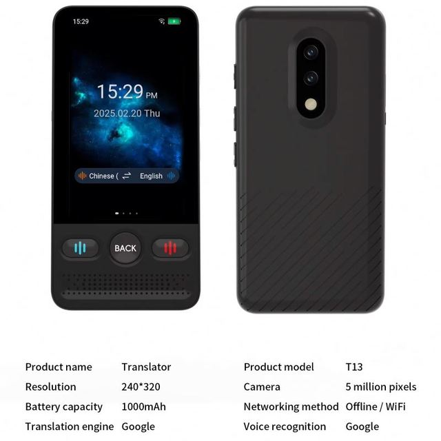 T13 160 Language Smart AI Voice Translator Device for Business Travel Interpretation Wireless Offline Photo Instant Translator