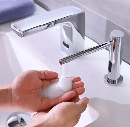 Kraan Stijl Messing Sensor Hand Touchless Automatische Smart Schuim Zeepdispenser Voor Badkamer