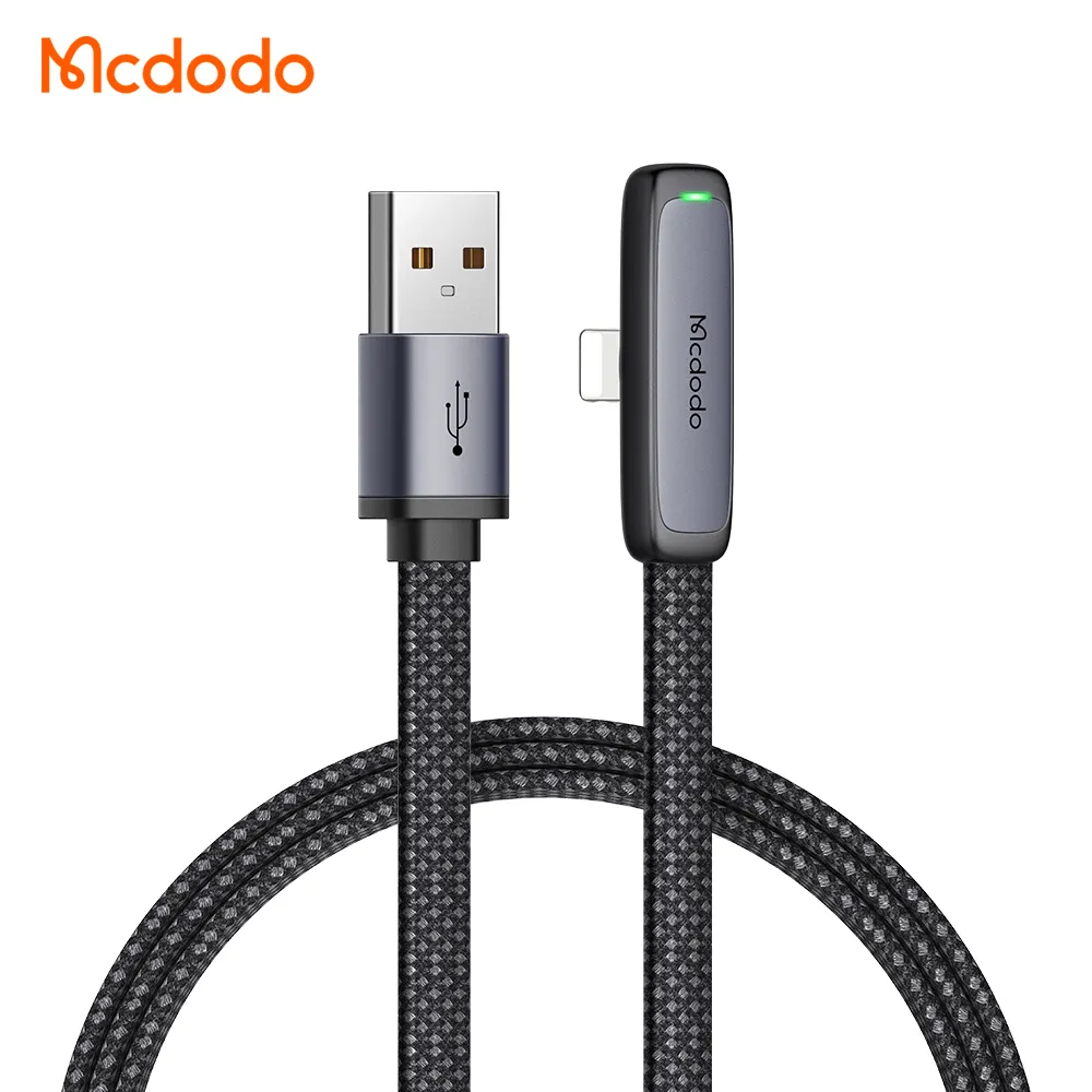 Mcdodo High Quality Elbow Gaming Flat USB to Lightning Cable with LED 3A Fast Charge USB Cable for iphone