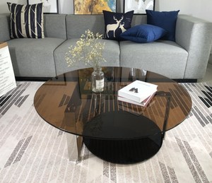 طاولة قهوة زجاجية منحنية بتصميم دائري للغرفة المعيشة وجانب السرير - Product Image 5