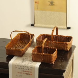 Handmade Bamboo Woven <b>Basket</b> Rectangle <b>Storage</b> <b>Basket</b> For Tea Set Fruit Household Use Anji Origin - Product Image 4