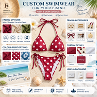 Bikini Segitiga Motif Polkadot Wanita Trendi Laris Manis 2 Potong Set Logo Kustom Berhias Manik-Manik Pakaian Renang Seksi