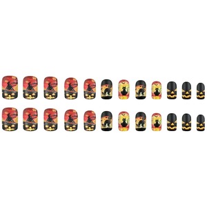 Fournitures pour ongles Produits de beauté Appuyez sur les ongles <span class=keywords><strong>Halloween</strong></span> <span class=keywords><strong>Orange</strong></span> Night Evil Pumpkin Hat Cat Nails Wearable Reusable 24Pcs Finger - Product Image 6