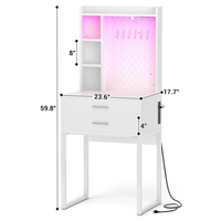Petit meuble-lavabo moderne blanc en bois avec tiroirs, station de charge, lumières LED, écologique, sans miroir, panneau perforé, pour salle de bain et salle à manger