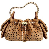 Nouvelle Arrivée Automne/Hiver Transfrontalière Sac Seau Décontracté en PU à Pois avec Cordon de Serrage et Chaîne, en Peluche Courte, Porté Épaule/Aisselle