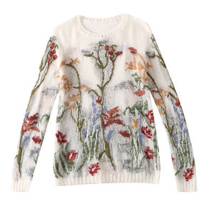 Suéter de <span class=keywords><strong>Mujer</strong></span> para Primavera y Otoño, Manga Larga, Jacquard Floral, de Lujo, Alta Calidad, Holgado, de Mohair, Tejido Fino - Product Image 1