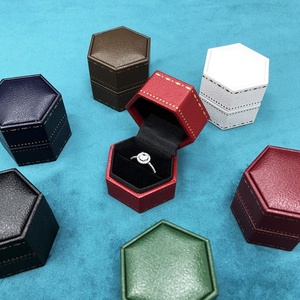 Hexagonal Flip-Top Leatherette Paper Printed Jewelry <b>Box</b> Proposal Wedding Diamond Ring <b>Box</b> <b>Earrings</b> <b>Box</b> Velvet Lining - Product Image 1