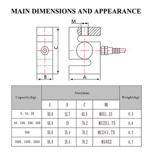 Sensor de Célula de Carga Tipo S PSD-S1, Capacidade de Carga de 100kg a 1000kg, Estilo de Tensão e Compressão para Medições de Força - Product Image 3