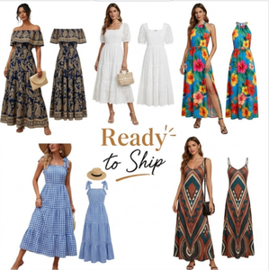 Vestidos de Verano con Textura Arrugada y Cuello en V para Adultos, Atuendo Diario para Mujer, Envío Combinado al por Mayor con Patrones Variados - Product Image 1