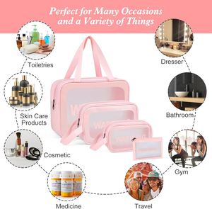 Wholesale Washbag Transparent Vinyl Waterproof <b>Make</b> <b>up</b> Pouch Zipper Cosmetic <b>Bag</b> Clear TPU Toiletry <b>Bag</b> With Handle - Product Image 2