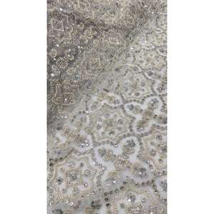 Perles faites à la main sur tissu en filet importé, matériau de designer haut de gamme, parfait pour les robes de mariée, les saris, les lehengas et les vêtements de haute couture - Product Image 1