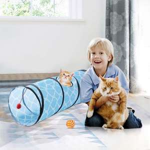 อุโมงค์แมวแบบตรง ของเล่นแมวในบ้าน เตียงอุโมงค์แมวแบบพับได้ ของเล่นแมวแบบมีลูกบอล - Product Image 6