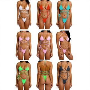 2026 Ensemble 2 pièces polyvalent en mousseline unie, style licou, maillot de bain et tenue de plage sexy, plusieurs modes de port, stock pour dropshipping - Product Image 6