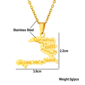 Collier chaîne avec pendentif carte d'Haïti en acier inoxydable plaqué or 18 carats, pendentif tendance fabriqué par le fabricant, collier pendentif haïtien - Product Image 2