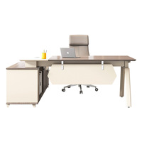 Set Scrivania Direzionale a L Moderna Minimalista in Legno Lucido e Sedia da Ufficio Premium