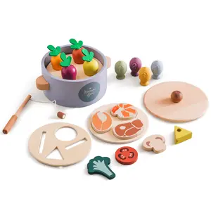 Houten Keuken Food Play Set Activiteit Montessori Kookset Doen Alsof Siliconen Vissen Magnetisch Spel Speelgoed Voor Kinderen Leren